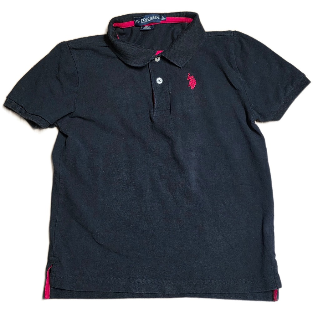 US Polo Assn Polo Shirt Boy's Size L 10-12 Black Red Logo‎ Short Sleeve